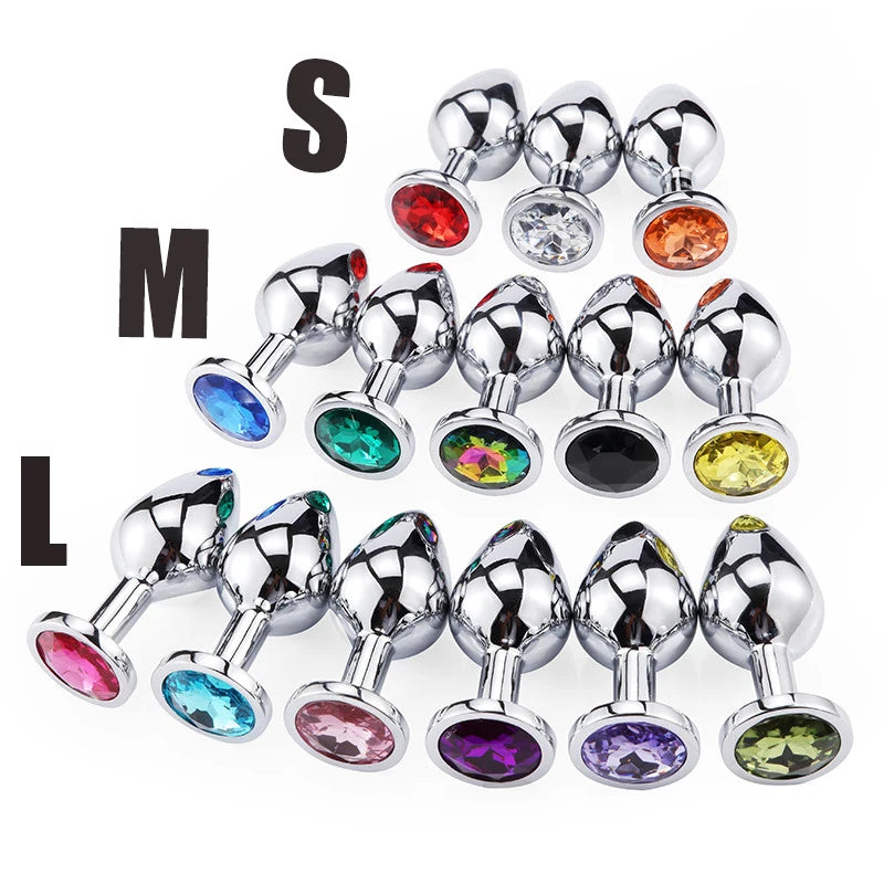 Metal Anal Plug Stainless Steel Butt Plug With Jewelry Colorful Crystal Anus Plug Anal Bead Adults Sex Toys for Women Adult Game