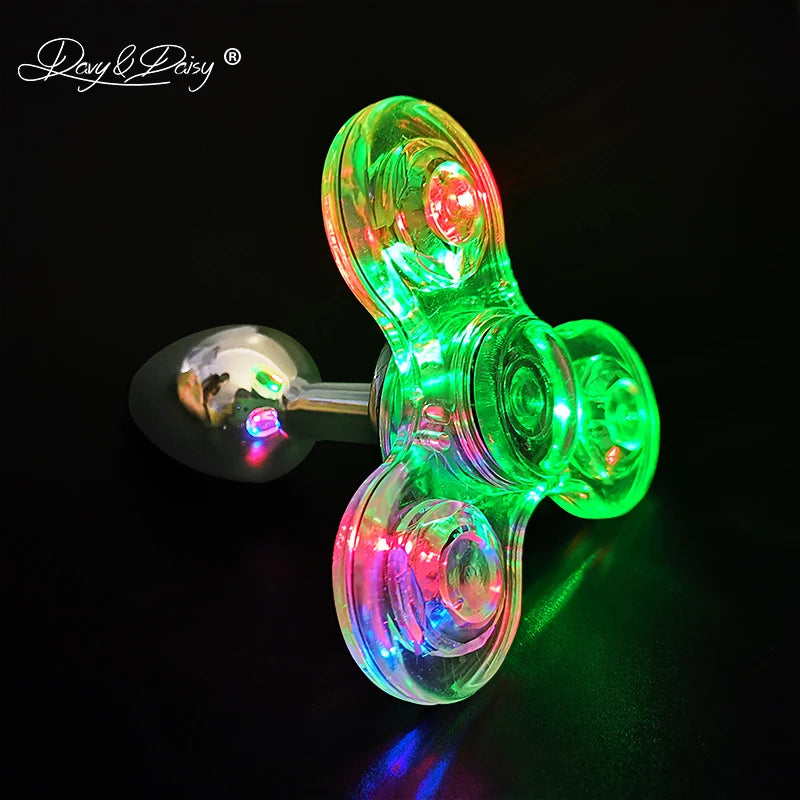 DAVYDAISY LED Light Fidget Spinner Butt Plug Novel Anal Toy For Couples Sexy Stainless Anal Plug Tail Plug Adult Sex Toy AC126