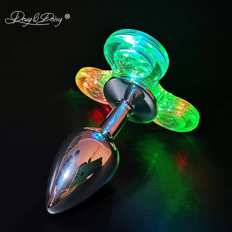 DAVYDAISY LED Light Fidget Spinner Butt Plug Novel Anal Toy For Couples Sexy Stainless Anal Plug Tail Plug Adult Sex Toy AC126