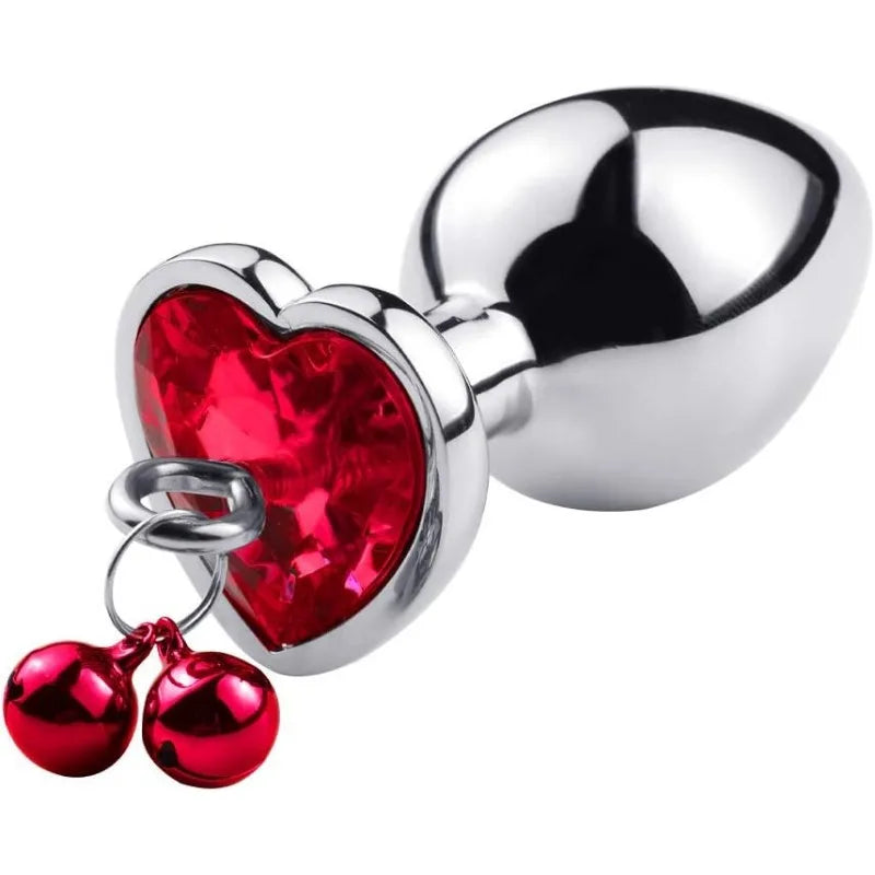 Metal Bells Anal Plug Anal Dilatation Stainless Steel Heart Shape Butt Plug Prostatic Stimulation Couple Sex Toys for Woman Man