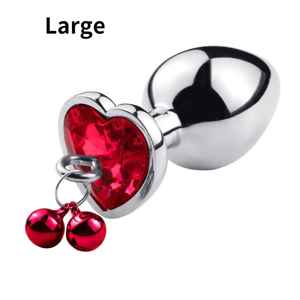 Metal Bells Anal Plug Anal Dilatation Stainless Steel Heart Shape Butt Plug Prostatic Stimulation Couple Sex Toys for Woman Man