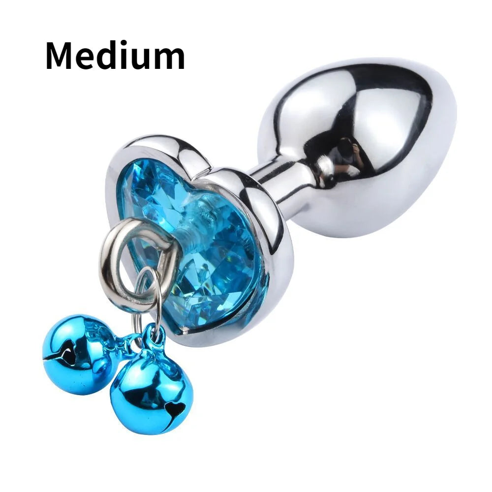 Metal Bells Anal Plug Anal Dilatation Stainless Steel Heart Shape Butt Plug Prostatic Stimulation Couple Sex Toys for Woman Man