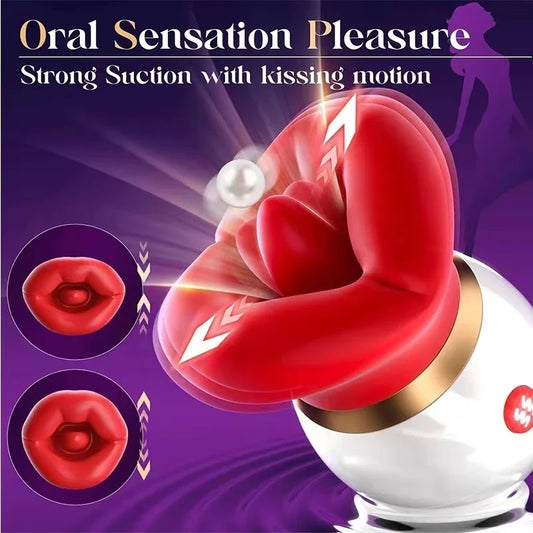 3 in1 Mouth Sucking Vibrator for Women Rose Tongue Licking Sucking Adult Sex Toys Anal Clit Nipple Vibrators for Female Couples