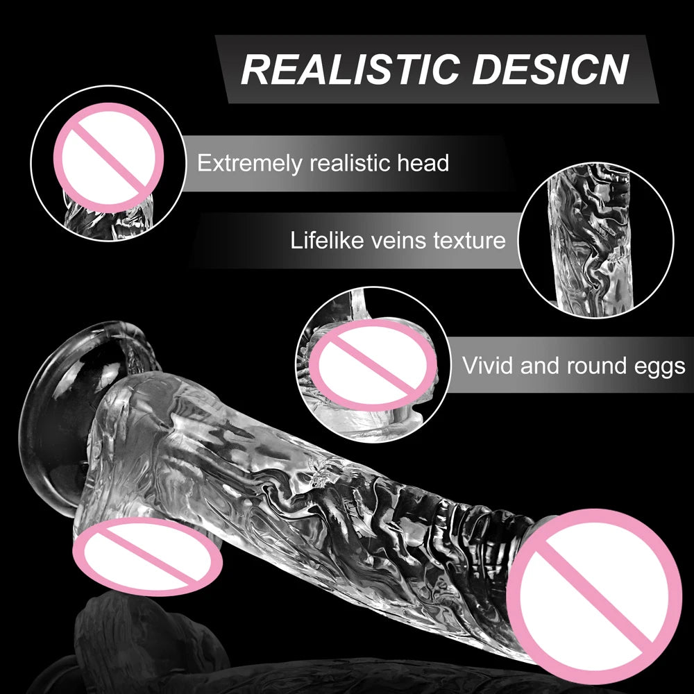 4 Sizes Transparent Dildo Realistic Soft Jelly Dildo Fake Dick Penis Sucker Anal Butt Plug for Woman Men Vagina Anal Sex Toys