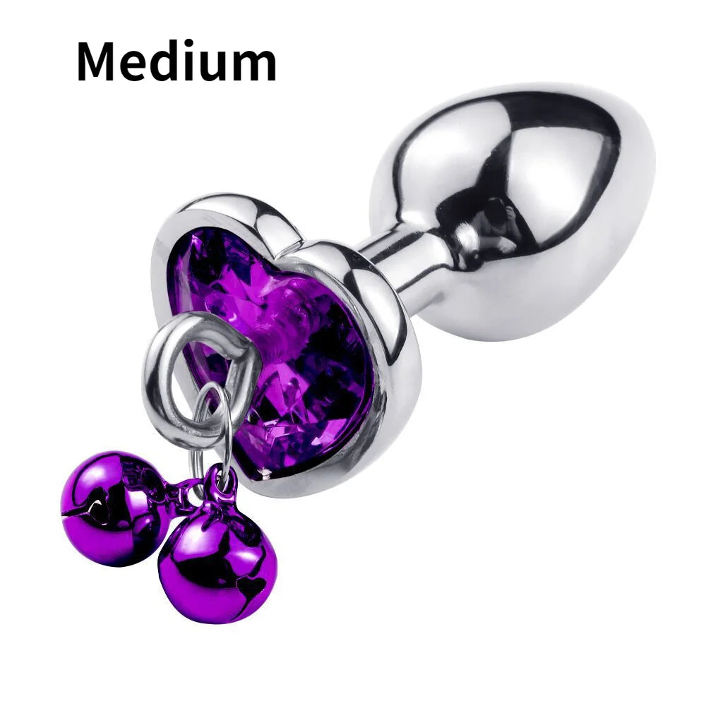 Metal Bells Anal Plug Anal Dilatation Stainless Steel Heart Shape Butt Plug Prostatic Stimulation Couple Sex Toys for Woman Man