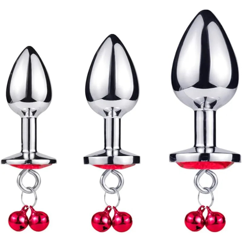 Metal Bells Anal Plug Anal Dilatation Stainless Steel Heart Shape Butt Plug Prostatic Stimulation Couple Sex Toys for Woman Man