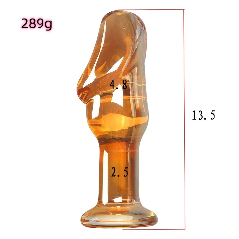 VaHppy Glass Dildo Anal Plugs Artificial Penis 4.8*13.5cm Gold/Transparent Female Masturbators Adult Sex Toys