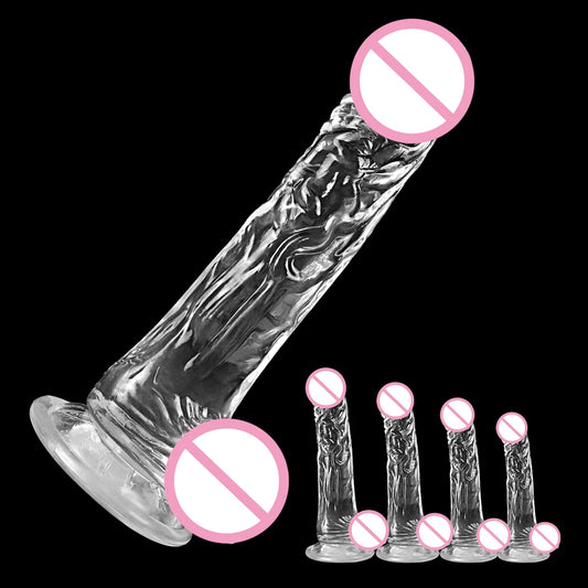 Realistic Dildo for Women Silicone Beginner Clear Dildo with Strong Suction Cup Hands-Free Play for Adult Sex Masturbator G Spot