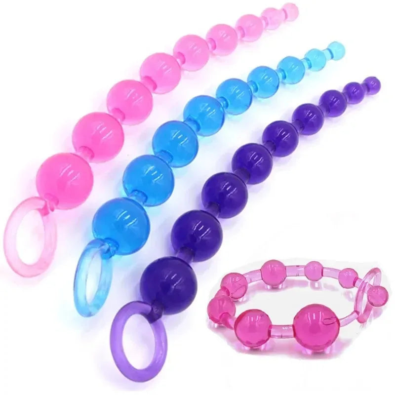 10 Beads Anal Beads Soft Silicone ButtPlug Pull Ring Ball Anal Dilatation Butt Bead Prostatic Stimulation Sex Toys for Woman Man