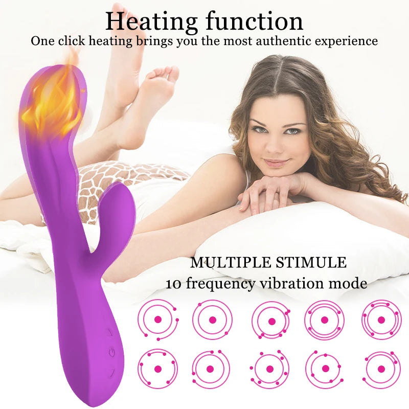 10 Speed Rabbit Vibrator G-spot Dildo Massager For Women Clitoris Nipple Dual Stimulation 2 In 1  Vaginal Sex Toys For Adults