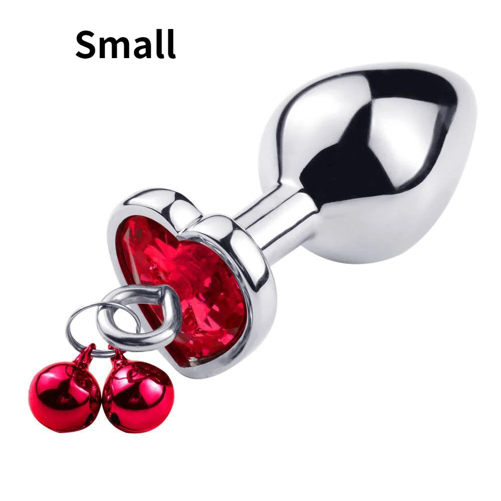 Metal Bells Anal Plug Anal Dilatation Stainless Steel Heart Shape Butt Plug Prostatic Stimulation Couple Sex Toys for Woman Man