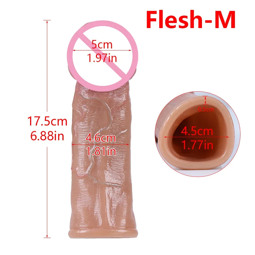 Skin Feeling Realistic Dildo Soft Silicone Material Enlarged Penis Extension Cock Adult Sex Toy Big Dick Condom Man Sexy Tool