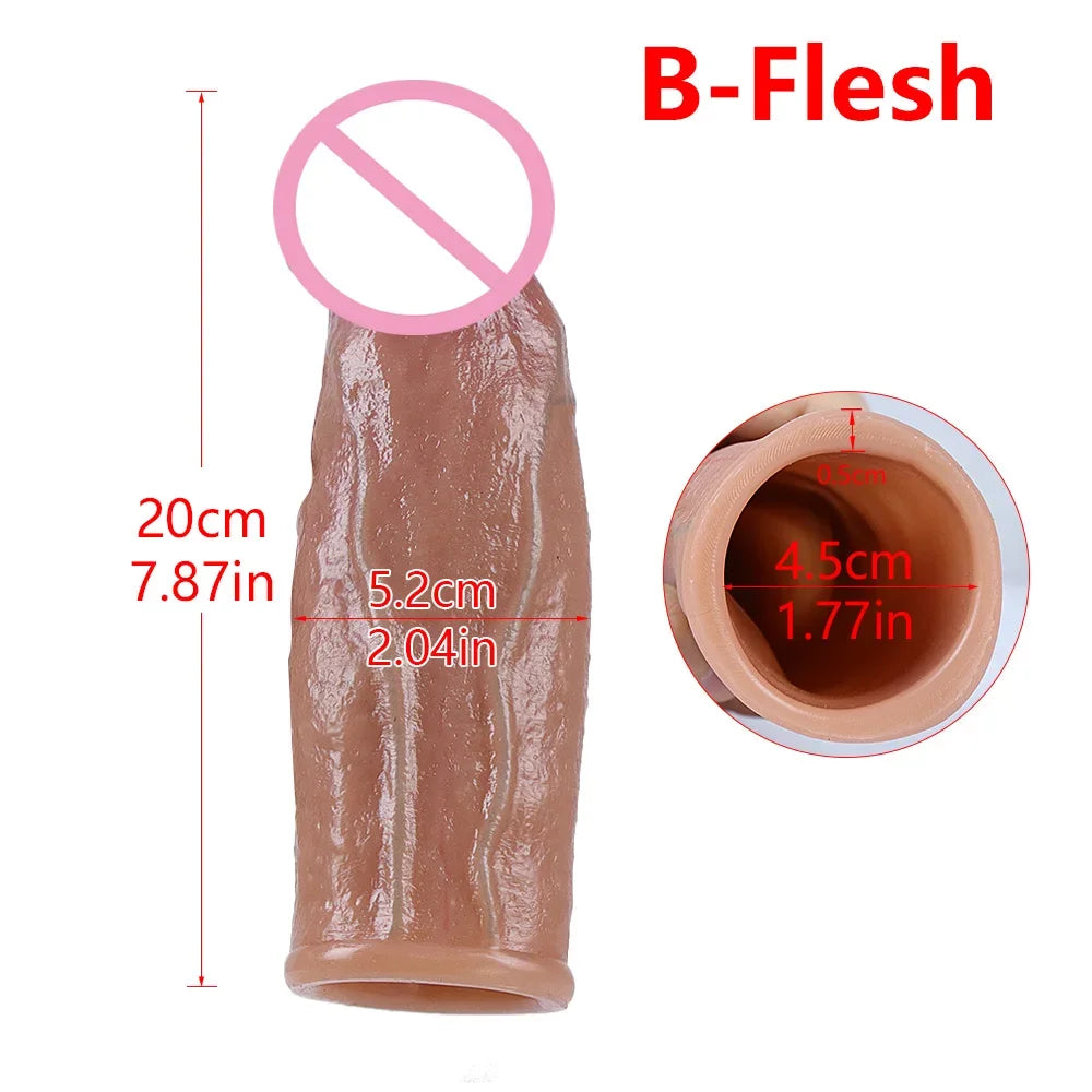 Skin Feeling Realistic Dildo Soft Silicone Material Enlarged Penis Extension Cock Adult Sex Toy Big Dick Condom Man Sexy Tool