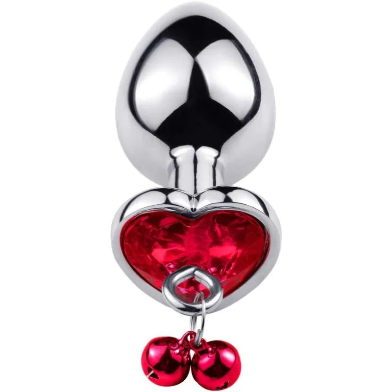 Metal Bells Anal Plug Anal Dilatation Stainless Steel Heart Shape Butt Plug Prostatic Stimulation Couple Sex Toys for Woman Man