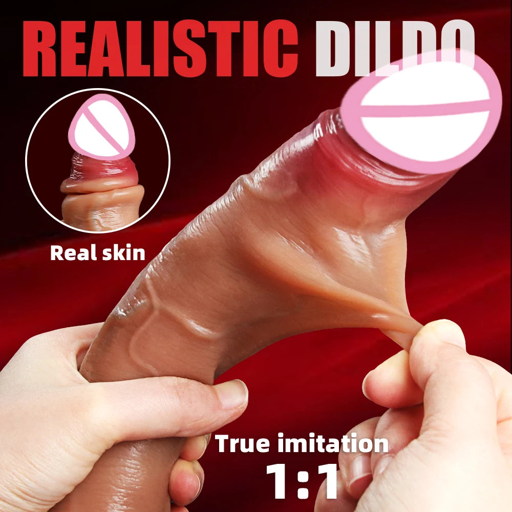 Realistic Sliding Dildo Skin Venis G Spot Stimulate Orgasm Masturbators Soft Penis Big Dick Suction Cup Anal Sex Toys For Women