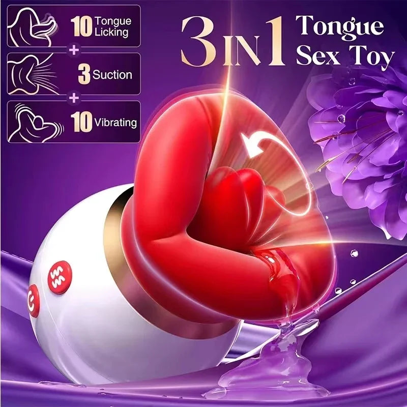 3 in1 Mouth Sucking Vibrator for Women Rose Tongue Licking Sucking Adult Sex Toys Anal Clit Nipple Vibrators for Female Couples