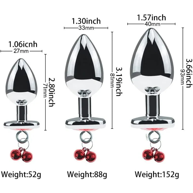 Metal Bells Anal Plug Anal Dilatation Stainless Steel Heart Shape Butt Plug Prostatic Stimulation Couple Sex Toys for Woman Man